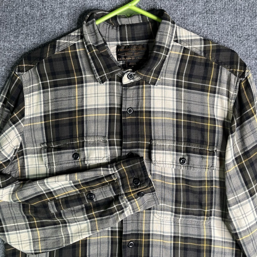 Filson Scout Shirt Men M Forest Hunt Green Plaid Button Up Long Sleeve Cotton